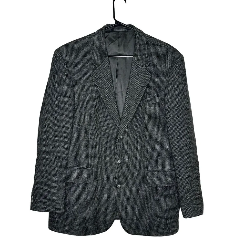 Lands End Men’s Blazer Tweed Sport Coat 43R Wool Lambswool‎ Made in USA Vintage
